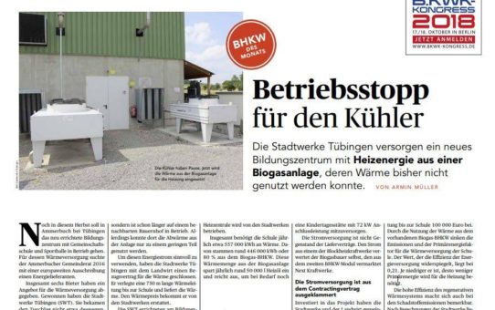 Biogasanlage der Stadtwerke Tübingen wird zum BHKW des Monats Oktober gekürt