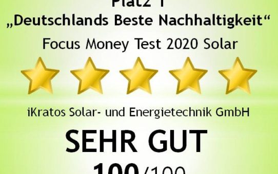 iKratos „Wir leben Solar“ - „Deutschlands Beste Nachhaltigkeit“ im Bereich Solartechnik