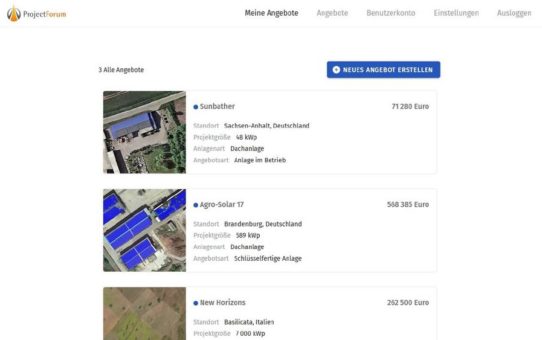 Relaunch des Online-Marktplatzes für Photovoltaik-Projekte und Solarinvestitionen ProjectForum