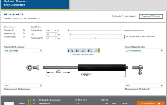 Neues ACE-Onlinetool für Ölbremsen und hydraulische Bremszylinder