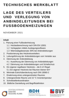 Verbändeübergreifendes technisches Merkblatt 'Lage des Verteilers und Verlegung von Anbindeleitungen bei Fußbodenheizungen' erschienen!