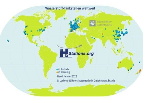 Auch im Jahr 2021 wieder Rekordzahl neu eröffneter Wasserstoff-Tankstellen