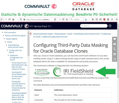 ❌ Backup mit Commvault ❌ Oracle Datenbank mit Datensicherheit von sensiblen Daten per bspw. Datenmaskierung ❗