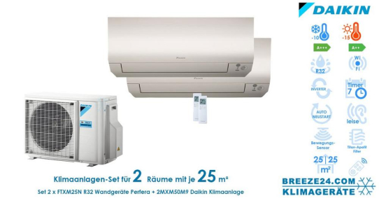 Klimaanlagen - Set von Daikin für 2 Zimmer mit bis zu je 25 m²