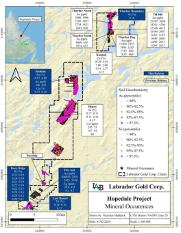 Labrador Gold meldet neue Entdeckung mit Analyseergebnissen von 106 g/t Au und 20,4 g/t Ag in der Zone Fire Ant auf dem Projekt Hopedale