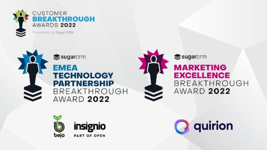 SugarCRM Customer Breakthrough Award 2022: Gleich zwei Auszeichnungen für Insignio und Kunden