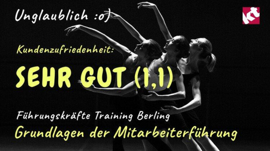 Führungskräftetraining Berlin – zufriedene Teilnehmer nach wirkungsvollem Tag in kleiner Gruppe – Note „sehr gut“ (1,1)