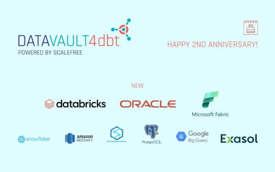 Datavault4dbt feiert 2. Jahrestag mit neuen Verbindungen für Oracle, Databricks und Microsoft Fabric